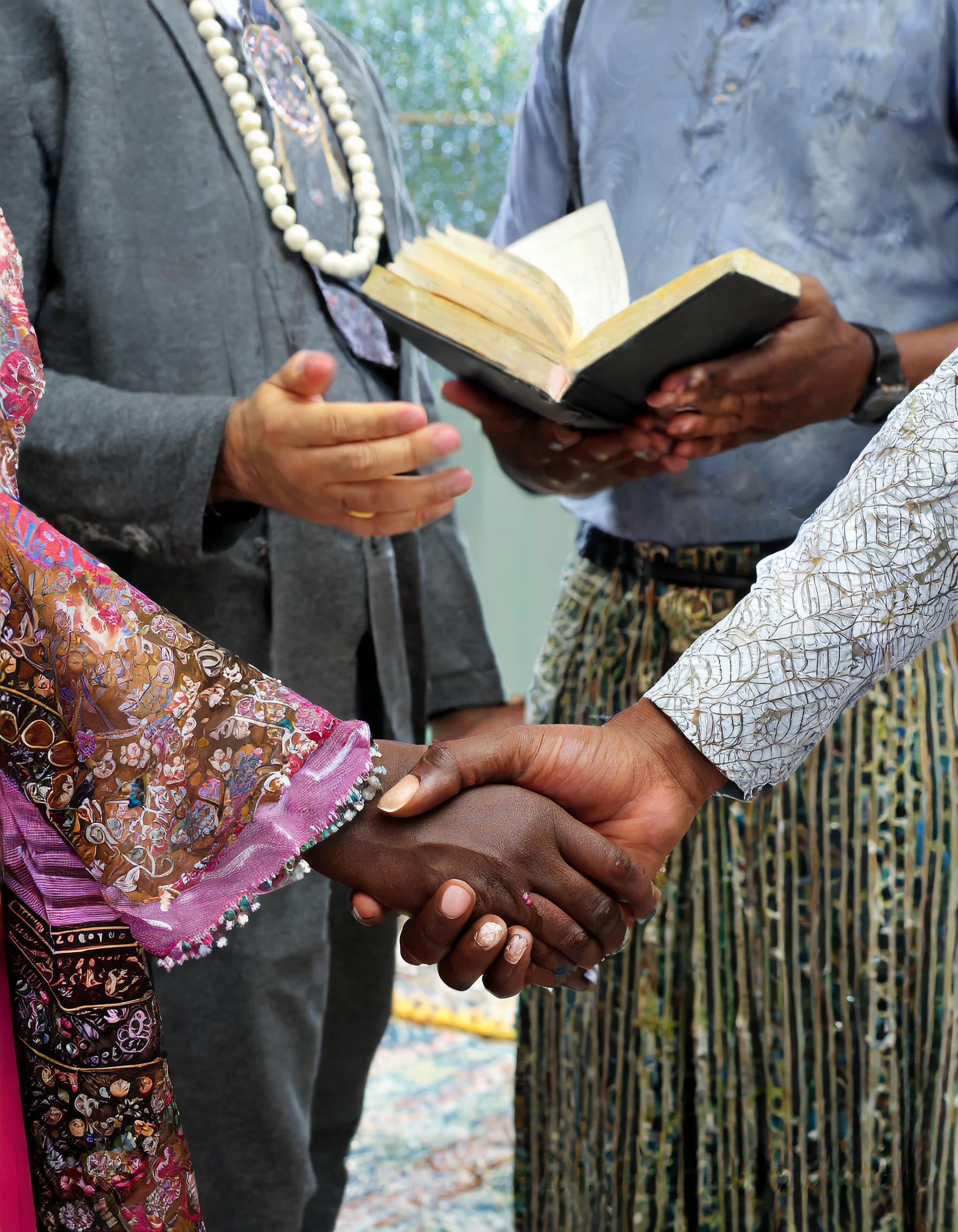 Glückliches Paar, das sich die Hände schüttelt und den Kaufvertrag für ein Auto unterschreibt